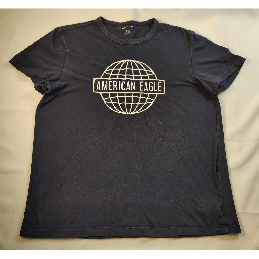 American Eagle Mens Shirt Medium Black Globe Graphic Logo Standard Fit Tee
